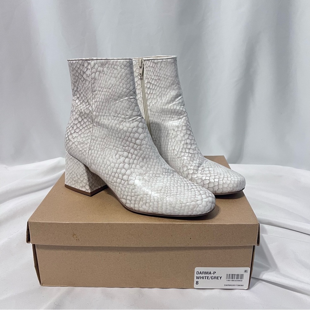 8M White Snake Ankle Boots